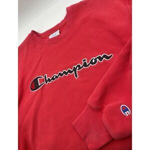Champion Sweatshirt Men's Large Red Spell Out Reverse Weave Crewneck